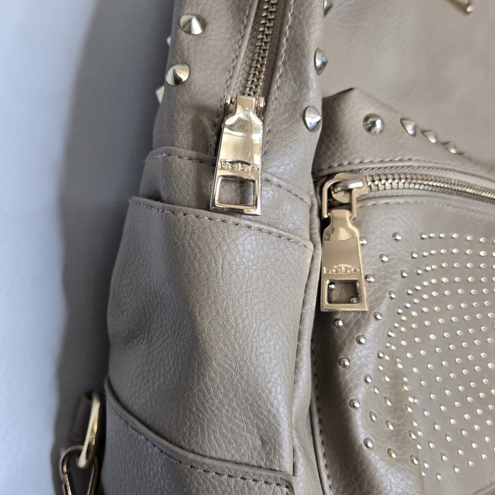 Bebe Y2k Mini Backpack Gray Faux Leather Metal Studs Mini Bag Adjustable Studded - Picture 6 of 12